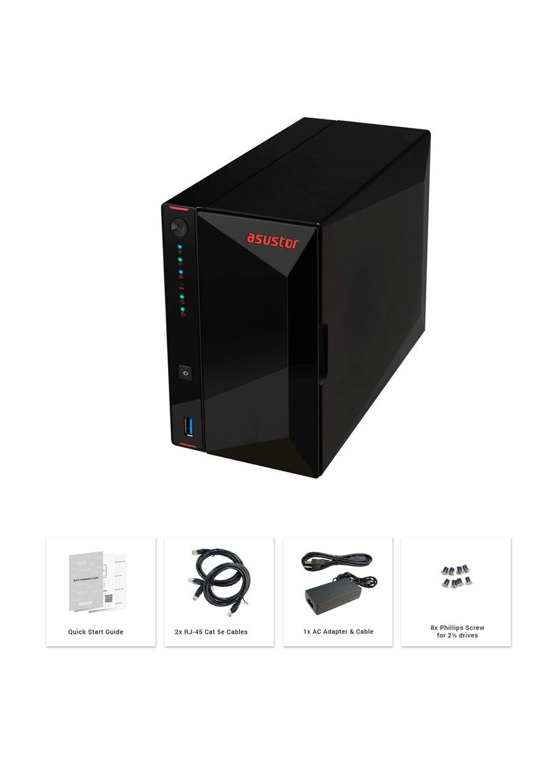 asustor - Nimbustor 2 Gaming Inspired Network Attached Storage AS5202T, Intel J4005 2.0GHz Dual-Core, Two 2.5GbE Port, 2GB RAM DDR4, 4GB eMMC Flash Memory, Personal Private Cloud (2 Bay Diskless NAS) - Image 1