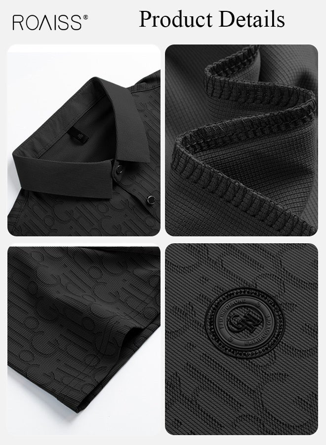 roaiss Summer Black Men's Short Sleeve Polo T-Shirt Casual Pullover Printed Top With Breathable Cotton Blend Fashionable for Everyday Comfort - Image 4