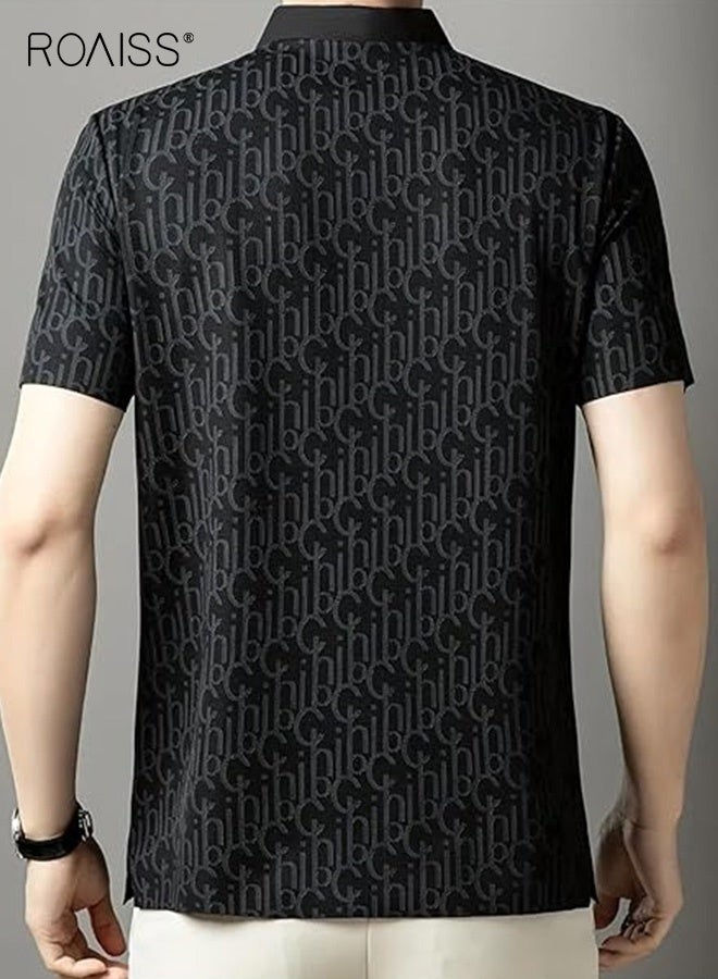 roaiss Summer Black Men's Short Sleeve Polo T-Shirt Casual Pullover Printed Top With Breathable Cotton Blend Fashionable for Everyday Comfort - Image 3