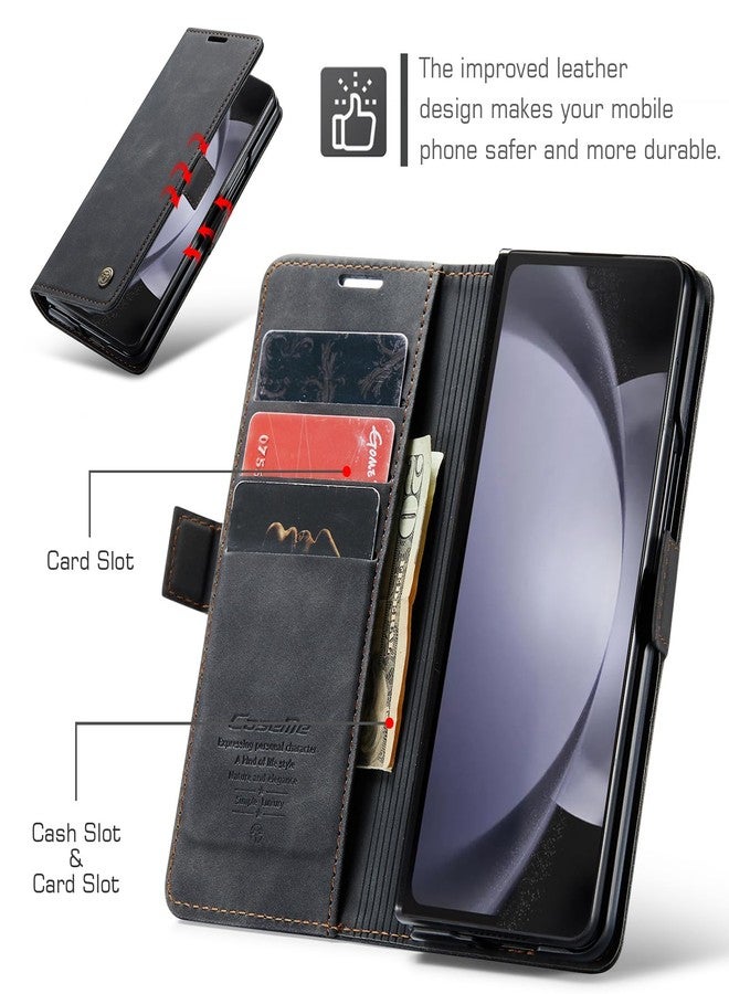 Kowauri جراب Kowauri لهاتف Samsung Galaxy Z Fold 5، جراب جلدي كلاسيكي بتصميم كلاسيكي، إغلاق مغناطيسي، قابل للطي مع مسند، فتحة لحامل البطاقات، غطاء واقٍ مقاوم للصدمات لهاتف Samsung Galaxy Z Fold 5 5G (أسود) - Image 3