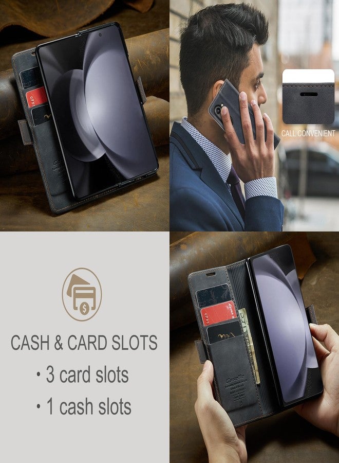 Kowauri جراب Kowauri لهاتف Samsung Galaxy Z Fold 5، جراب جلدي كلاسيكي بتصميم كلاسيكي، إغلاق مغناطيسي، قابل للطي مع مسند، فتحة لحامل البطاقات، غطاء واقٍ مقاوم للصدمات لهاتف Samsung Galaxy Z Fold 5 5G (أسود) - Image 4