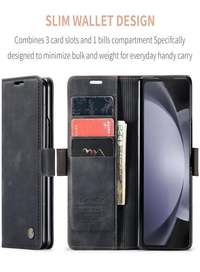Kowauri جراب Kowauri لهاتف Samsung Galaxy Z Fold 5، جراب جلدي كلاسيكي بتصميم كلاسيكي، إغلاق مغناطيسي، قابل للطي مع مسند، فتحة لحامل البطاقات، غطاء واقٍ مقاوم للصدمات لهاتف Samsung Galaxy Z Fold 5 5G (أسود) - Image 2