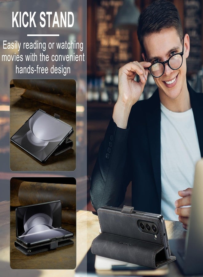 Kowauri جراب Kowauri لهاتف Samsung Galaxy Z Fold 5، جراب جلدي كلاسيكي بتصميم كلاسيكي، إغلاق مغناطيسي، قابل للطي مع مسند، فتحة لحامل البطاقات، غطاء واقٍ مقاوم للصدمات لهاتف Samsung Galaxy Z Fold 5 5G (أسود) - Image 5