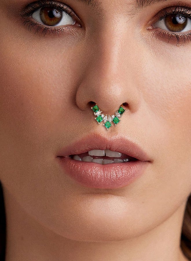 COCHARM 16 Gauge Septum Ring Greeen CZ Septum Jewelry 10MM Dainty Daith Piercing Jewelry Surgical Steel Cute Diamond Helix Cartilage Hoop Earring - Image 2
