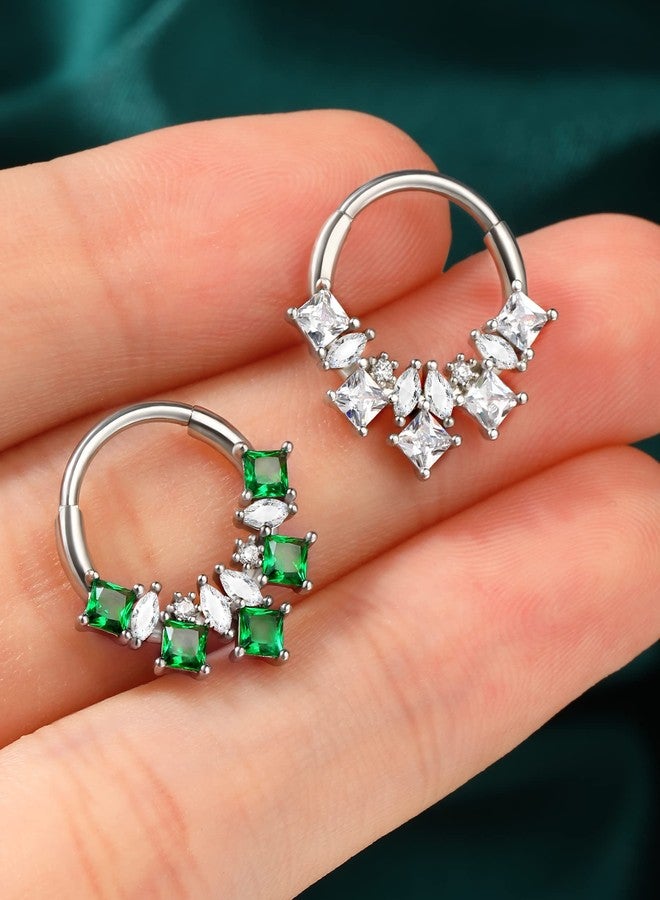 COCHARM 16 Gauge Septum Ring Greeen CZ Septum Jewelry 10MM Dainty Daith Piercing Jewelry Surgical Steel Cute Diamond Helix Cartilage Hoop Earring - Image 5