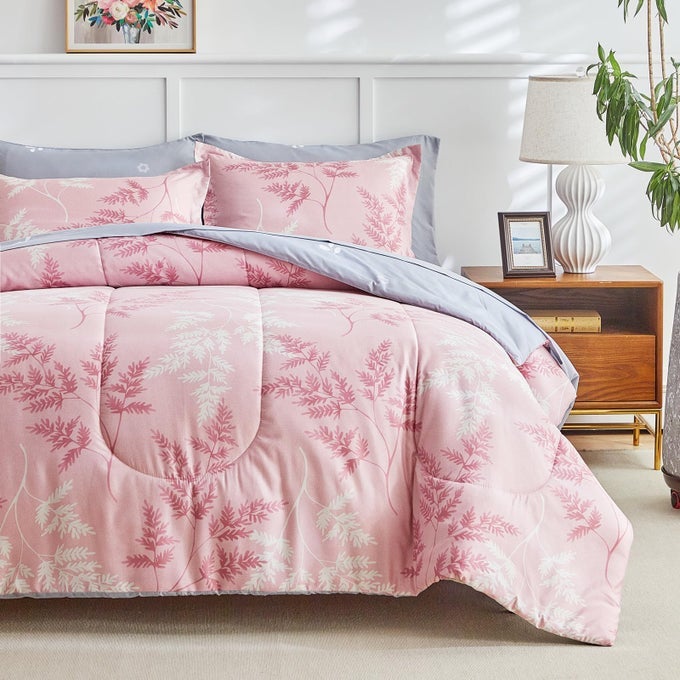 PINK TWIN COMFORTER SET WITH SHEETSBED IN A BAG 6PIECESPALM TREE TOTEM PRINTING DESIGNULTRA SOFT DOWN ALTERNATIVE ALL SEASON BEDDING SETTWIN PINK