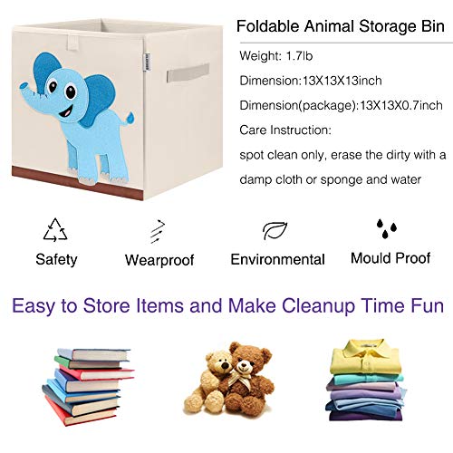 CLCROBD Foldable Animal Cube Storage Bins Fabric Toy Box/Chest/Organizer for Kids Nursery, 13 inch (Elephant) - Image 3