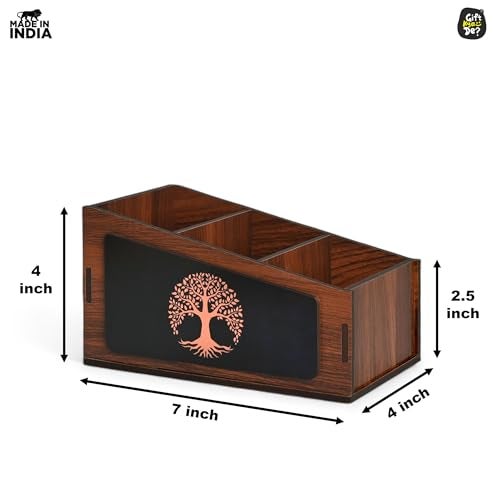 Gift Kya De GKD Remote Stand with 3 Sections | Wooden Remote Holder for Living Room, TV, and AC | Stationary Organizer | 3 in 1 | Ideal for Home and Office, New Year Gift, Housewarming Gift (Tree Wood) - Image 3
