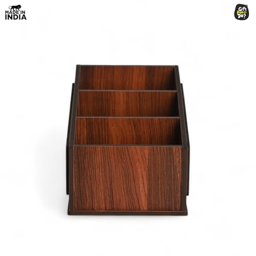 Gift Kya De GKD Remote Stand with 3 Sections | Wooden Remote Holder for Living Room, TV, and AC | Stationary Organizer | 3 in 1 | Ideal for Home and Office, New Year Gift, Housewarming Gift (Tree Wood) - Image 5