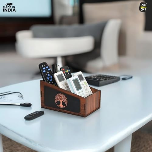 Gift Kya De GKD Remote Stand with 3 Sections | Wooden Remote Holder for Living Room, TV, and AC | Stationary Organizer | 3 in 1 | Ideal for Home and Office, New Year Gift, Housewarming Gift (Tree Wood) - Image 4
