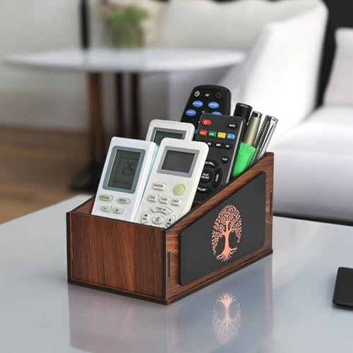Gift Kya De GKD Remote Stand with 3 Sections | Wooden Remote Holder for Living Room, TV, and AC | Stationary Organizer | 3 in 1 | Ideal for Home and Office, New Year Gift, Housewarming Gift (Tree Wood) - Image 1