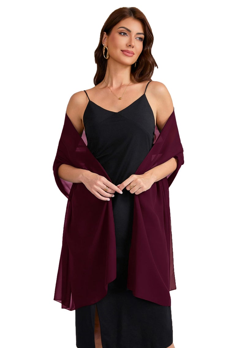 Baoqiya Women's Shawls and Wraps for Evening Dress Chiffon Shawl Soft Elegant Silky Pashmina Wedding Bridal Scarf(Burgundy, 79"Ã—19") - Image 3