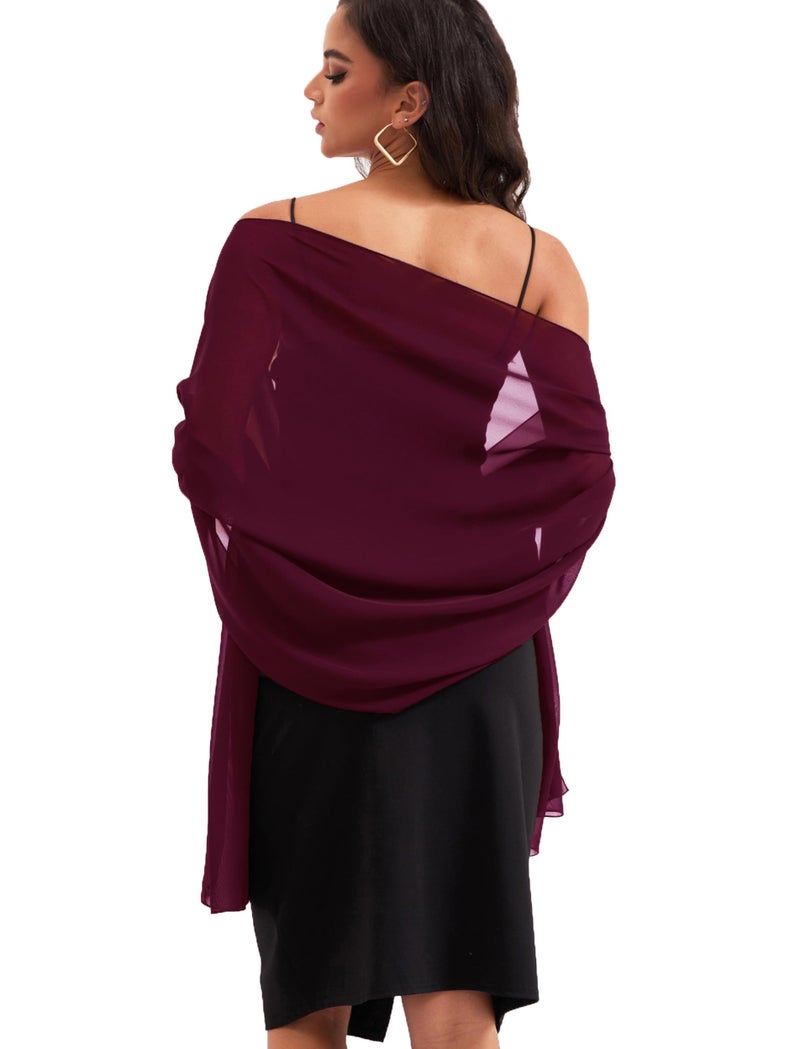 Baoqiya Women's Shawls and Wraps for Evening Dress Chiffon Shawl Soft Elegant Silky Pashmina Wedding Bridal Scarf(Burgundy, 79"Ã—19") - Image 1