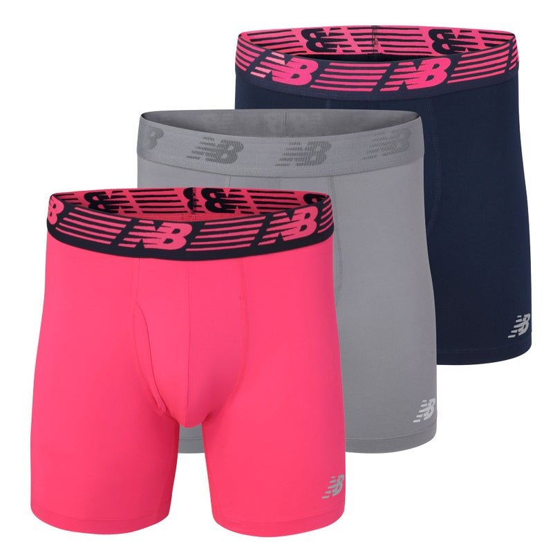 New Balance Men's 6" Boxer Brief Fly Front with Pouch, 3-Pack of 6 Inch Tagless Underwear (Pink Zing/Pigment/Steel, XX-Large (44"-46")) - Image 5