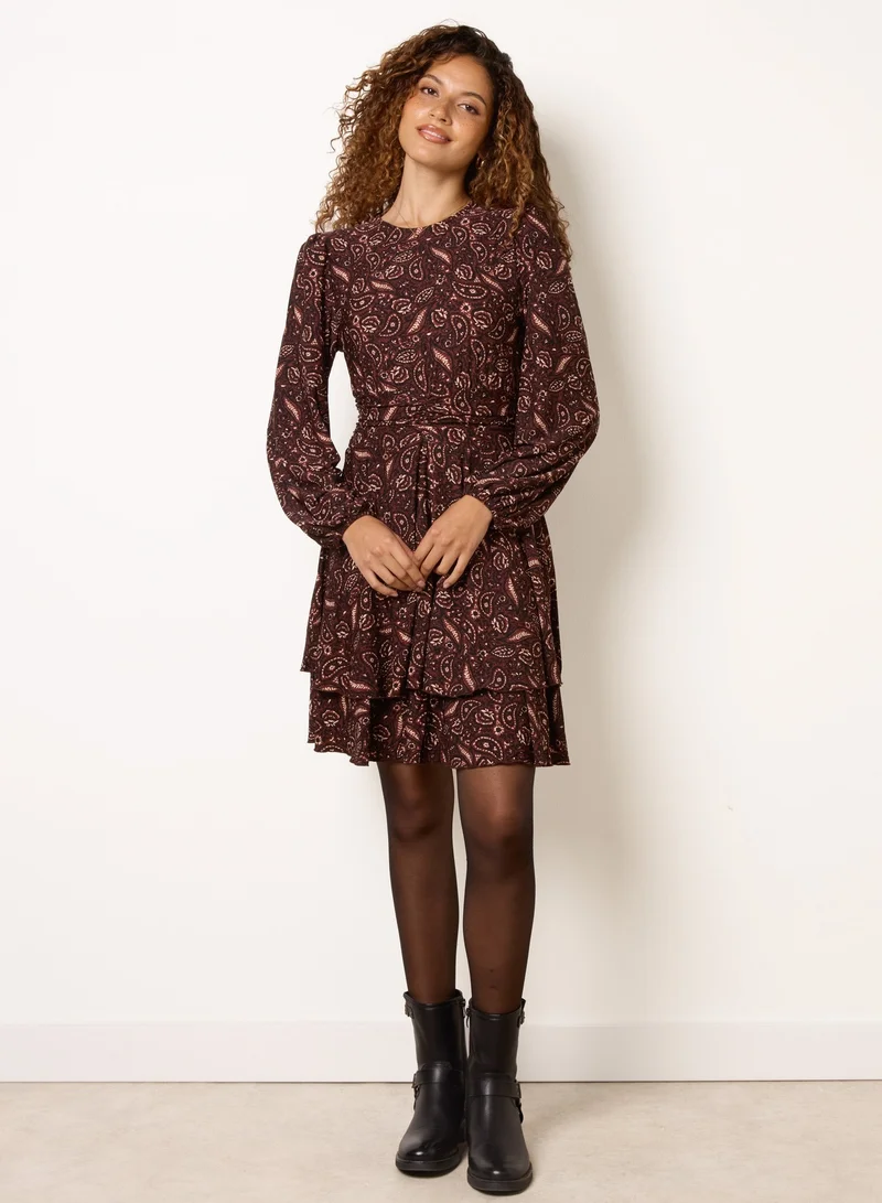 Crew Neck Double Frill Mini Dress