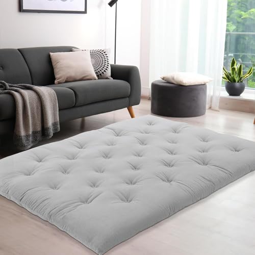 IMSMARTMART Mattress Futon Single Bed Mattress Foldable Roll Up Tatami 2.5" Thicken Futon Roll Up Floor Mat, Tufted Sleeping Pad with Ties, Guest Bed, Light Grey (Small Single 30X72 Inches) - Image 4