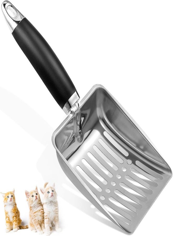 Inralimot Inraimot Cat Litter Scoop - Stainless Steel Metal Cat Litter Scoop-Sturdy Mesh Scooper - Mesh Shovel-Easy to Clean - Suitable for Cat Litter Box - Light Black - Image 1