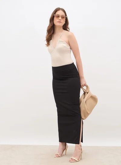 Styli Styli Plain Bodycon Skirt with Wide Waistband