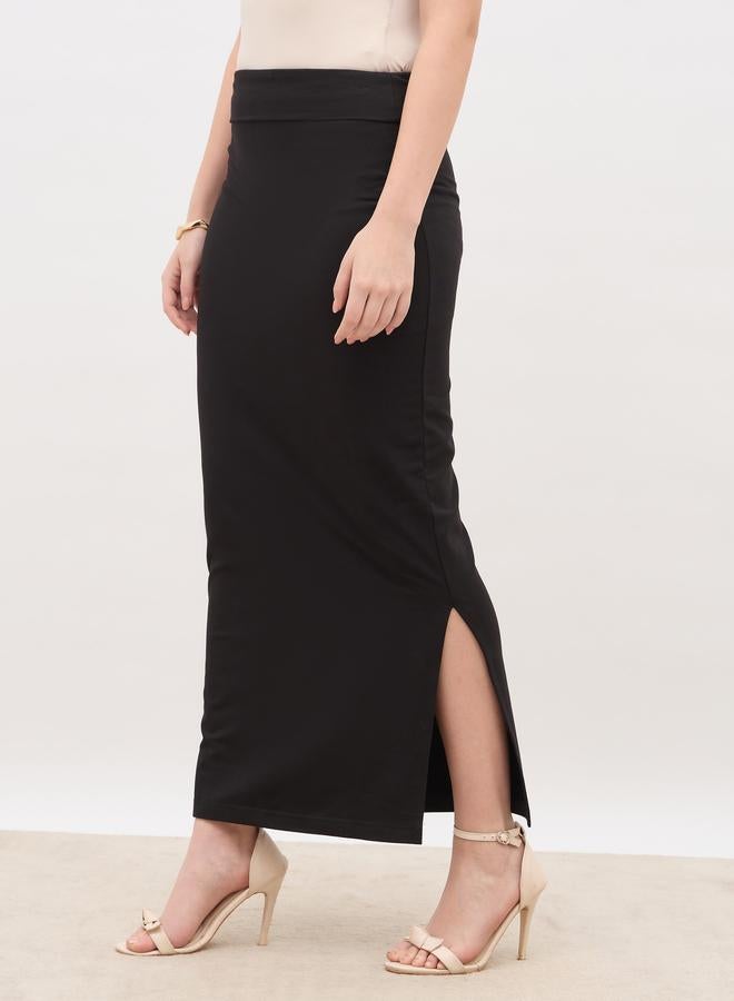 Styli Plain Bodycon Skirt with Wide Waistband - Image 3