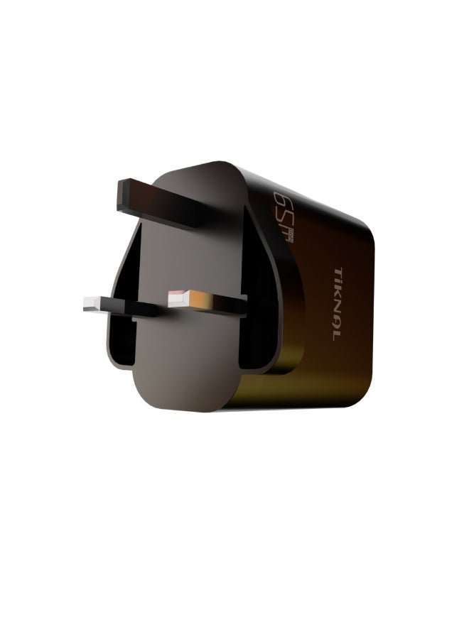 TIKNAL 65W GaN Wall Charger, Dual USB-C PD and USB-A QC 3.0 Ports, Fast Charger for Multiple Devices - Image 4