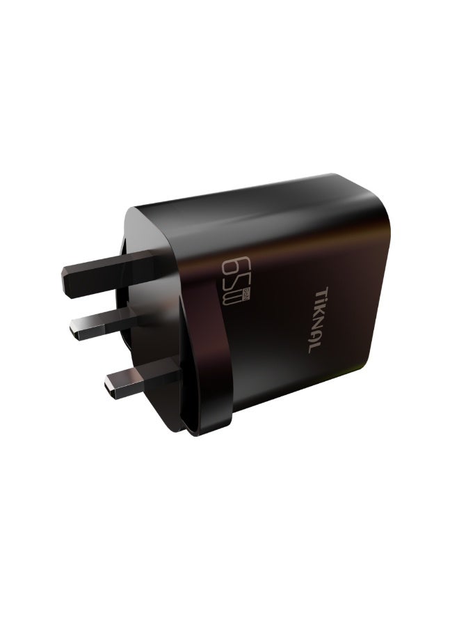 TIKNAL 65W GaN Wall Charger, Dual USB-C PD and USB-A QC 3.0 Ports, Fast Charger for Multiple Devices - Image 1