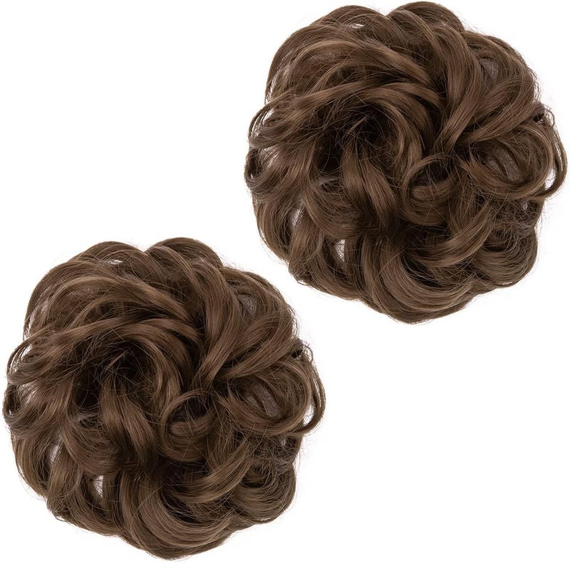 SARLA 2PCS Messy Hair Bun Hair Piece Small Scrunchies Synthetic Bun Hairpieces for Women Girls Updo Hair Extensions (Medium Brown) - Image 2