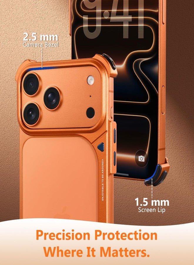 أوتس باسف جراب OATSBASF 9 لهاتف iPhone 17 Pro Max، جراب معدني بإطار من الألومنيوم، تصميم نحيف بدون غطاء خلفي، متوافق مع MagSafe، حماية من الصدمات، جراب هاتف بسيط بدون إطار، برتقالي - Image 3
