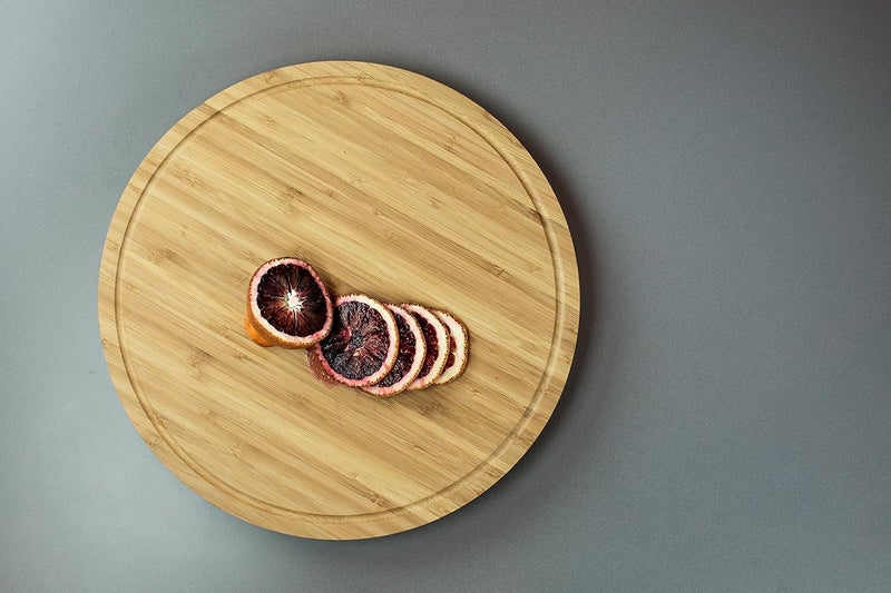 NIYANTA 3 in 1 Round MultiPurpose BambooMDFPlywood Fruit Vegetable Serving Chopping Cutting BoardPlateTrayuse as Pizza Serving pan Cake StandDurable Double Sided WorktopBrown 28W x15H cm - Image 2