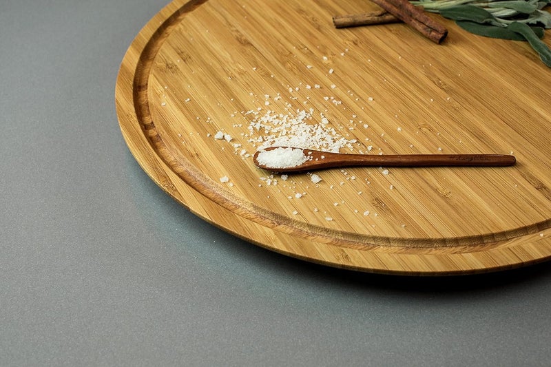 NIYANTA 3 in 1 Round MultiPurpose BambooMDFPlywood Fruit Vegetable Serving Chopping Cutting BoardPlateTrayuse as Pizza Serving pan Cake StandDurable Double Sided WorktopBrown 28W x15H cm - Image 3
