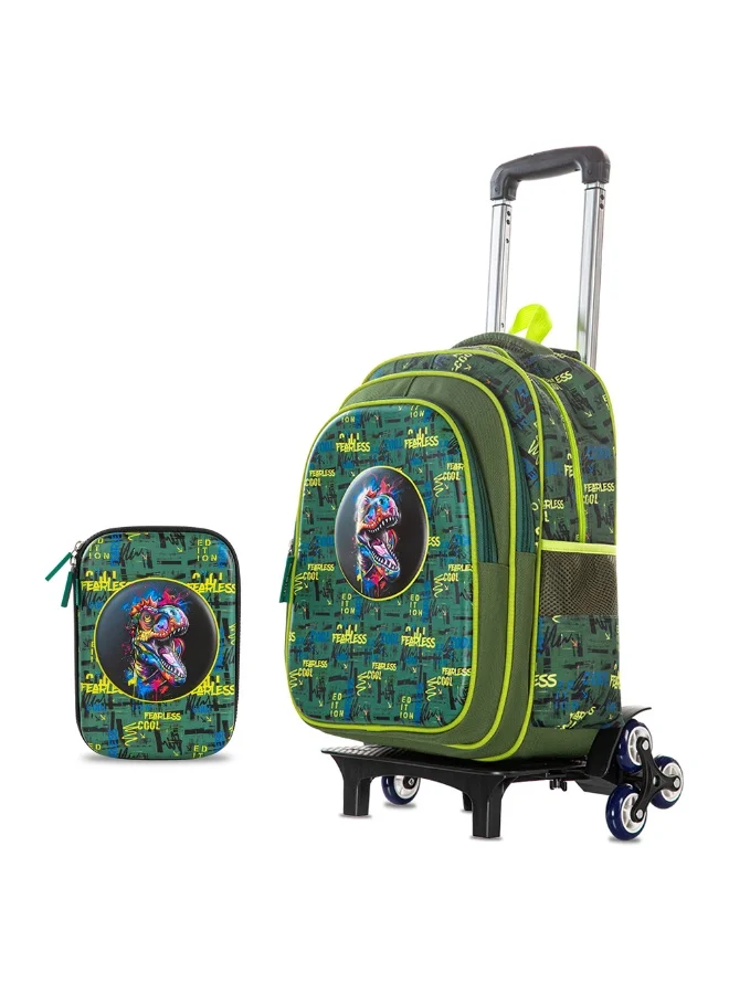 Eazy Kids Eazy Kids School Bag w/ Trolley, Pencil Case 16" - Dino Green