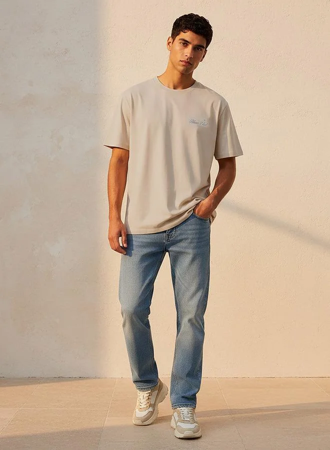 Lee Cooper Beige Lee Cooper Men Regular Fit Crew Neck Short Sleeve Logo Print T-shirt for Men | Best Price UAE