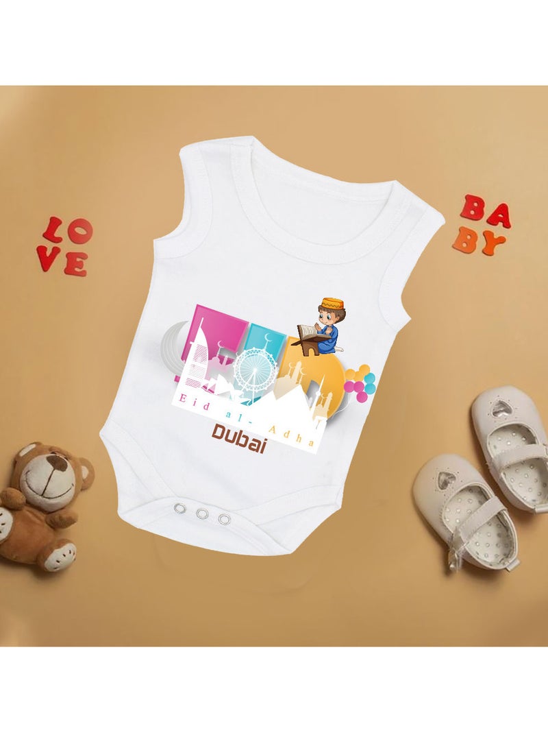 برينت شوب فور مي زي مطبوع My First Eid Dubai - رومبير للأطفال حديثي الولادة - رومبير قطن بدون أكمام للأطفال الأولاد - احتفل بالعيد الأول للطفل بأناقة - هدية للآباء الجدد - Image 3