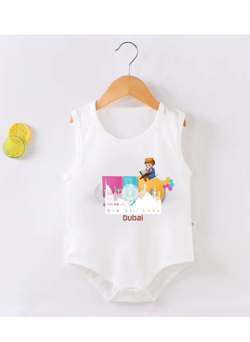 برينت شوب فور مي زي مطبوع My First Eid Dubai - رومبير للأطفال حديثي الولادة - رومبير قطن بدون أكمام للأطفال الأولاد - احتفل بالعيد الأول للطفل بأناقة - هدية للآباء الجدد - Image 2