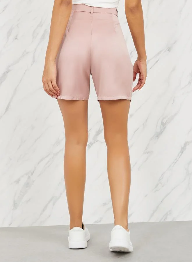 Styli Satin Pleated High Rise Shorts