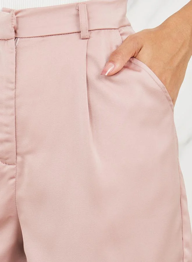 Styli Satin Pleated High Rise Shorts