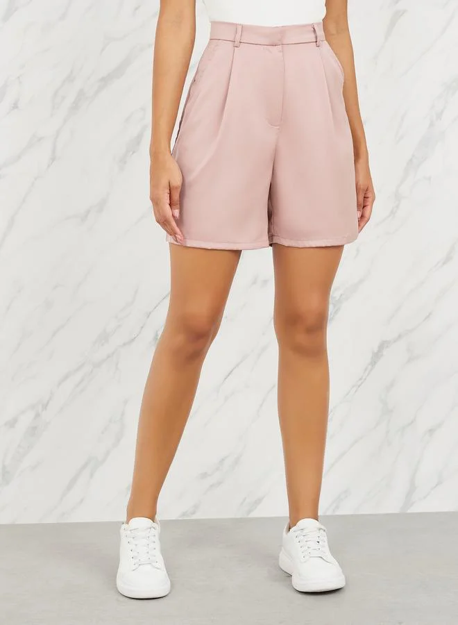 Styli Satin Pleated High Rise Shorts