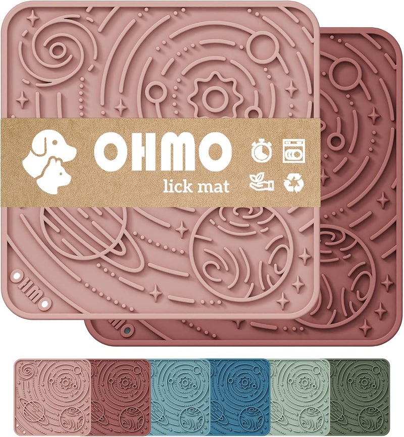 OHMO Lick Mat for Dogs and Cats - Small, Mars & Coral, 2pcs - Enrichment Accessories Toy for Anxiety Relief - Image 1