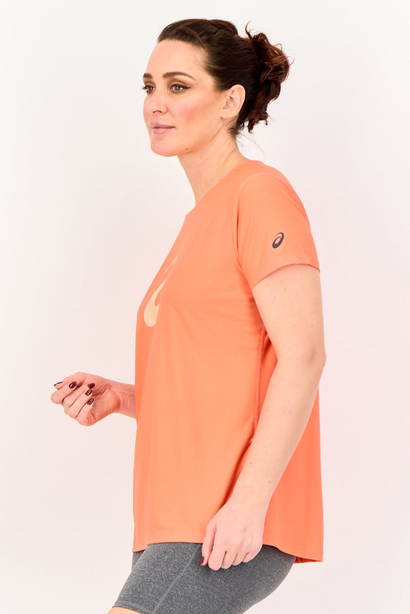 asics تي شيرت رياضي نسائي قصير الأكمام للجري، طماطم - Image 2