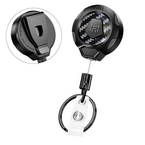MNGARISTA Upgraded Heavy Duty Retractable Keychain with Belt Clip, 10 OZ Retraction, 31.5" Stainless Steel Cord, 3K Carbon Fiber ID Badge Reel with Badge Strap and Key Ring - Image 1