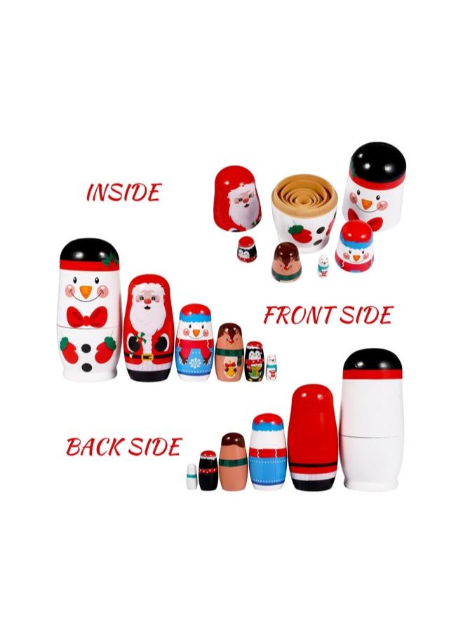 klarako 6 Pcs Christmas Nesting Dolls Handmade Wooden Stacking Dolls Russian Nesting Dolls Matryoshka Dolls Toy for Christmas Decoration Children Birthday Party Favors Gifts  - Image 4