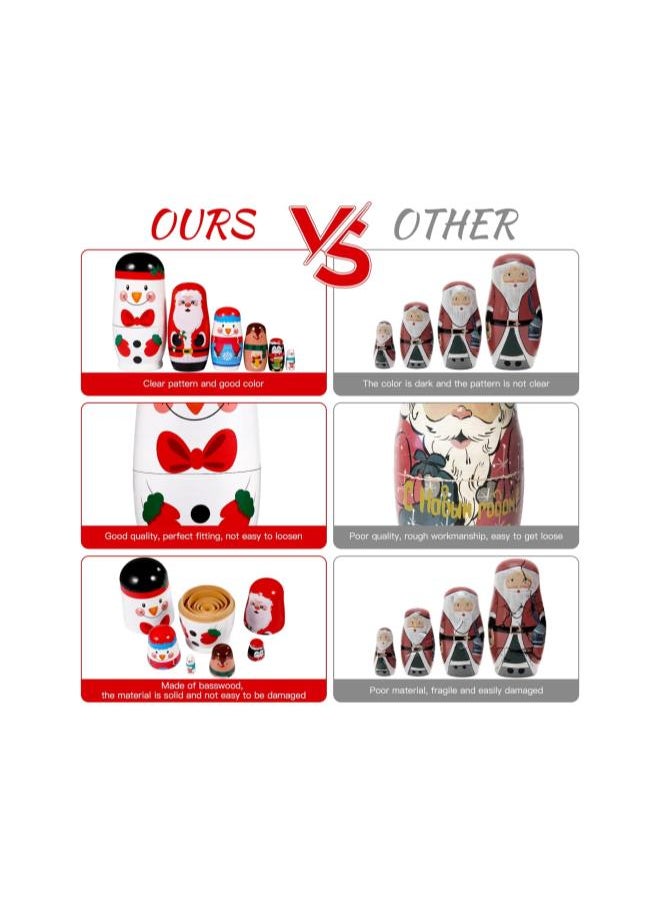 klarako 6 Pcs Christmas Nesting Dolls Handmade Wooden Stacking Dolls Russian Nesting Dolls Matryoshka Dolls Toy for Christmas Decoration Children Birthday Party Favors Gifts  - Image 5