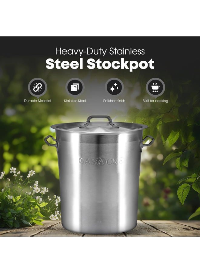 GasOne Stainless Steel Stockpot – 20qt Stock Pot with Lid and Capsule Tri-Ply Bottom – Heavy-Duty Cooking Pot for Beer Brewing, Soup, Seafood Boil – Satin Finish Stainless Steel Soup Pot - Image 2