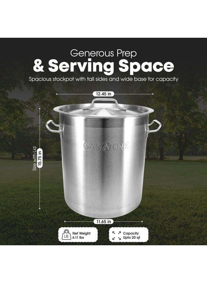 GasOne Stainless Steel Stockpot – 20qt Stock Pot with Lid and Capsule Tri-Ply Bottom – Heavy-Duty Cooking Pot for Beer Brewing, Soup, Seafood Boil – Satin Finish Stainless Steel Soup Pot - Image 3