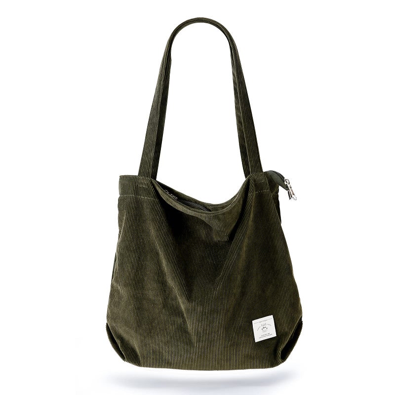 KALIDI FANCY FOREST KALIDI Large Totes Bag Women Corduroy Shoulders Handbag Lightweight Shopping Purse with Zipper Pockets, Green - Image 1