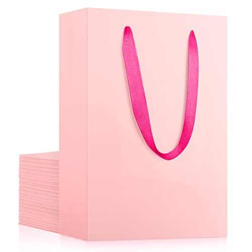 EUSOAR Pink Gifts Bags, Small 20pcs 5.9x2.3x7.8 inches Kraft Paper Bags with Handles, Shopping Retail Favor Bags for Boutique, Business, Grocery, Birthday Party, Wedding, Take out - Image 1