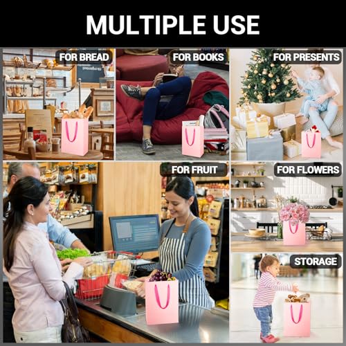 EUSOAR Pink Gifts Bags, Small 20pcs 5.9x2.3x7.8 inches Kraft Paper Bags with Handles, Shopping Retail Favor Bags for Boutique, Business, Grocery, Birthday Party, Wedding, Take out - Image 4