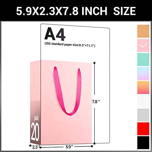 EUSOAR Pink Gifts Bags, Small 20pcs 5.9x2.3x7.8 inches Kraft Paper Bags with Handles, Shopping Retail Favor Bags for Boutique, Business, Grocery, Birthday Party, Wedding, Take out - Image 2