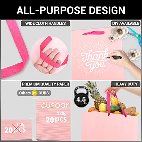 EUSOAR Pink Gifts Bags, Small 20pcs 5.9x2.3x7.8 inches Kraft Paper Bags with Handles, Shopping Retail Favor Bags for Boutique, Business, Grocery, Birthday Party, Wedding, Take out - Image 3