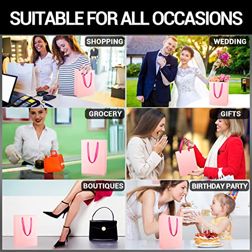EUSOAR Pink Gifts Bags, Small 20pcs 5.9x2.3x7.8 inches Kraft Paper Bags with Handles, Shopping Retail Favor Bags for Boutique, Business, Grocery, Birthday Party, Wedding, Take out - Image 5