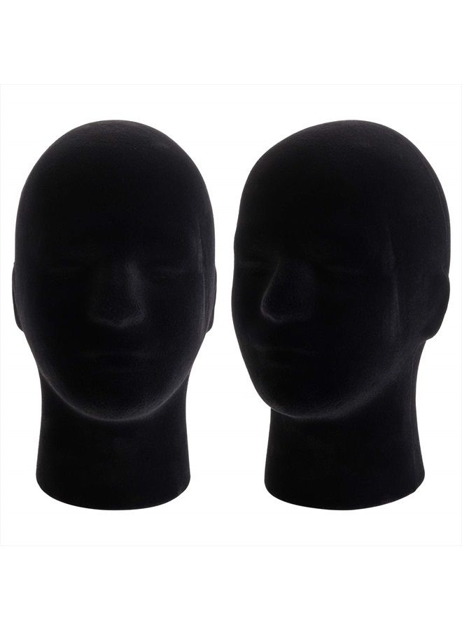 Hedume 2 Pack Mannequin Head Stand Model, Foam Black Velvet Male Wigs Display Model, Mannequin Manikin Head for Wig, Hat, Glasses - Image 1